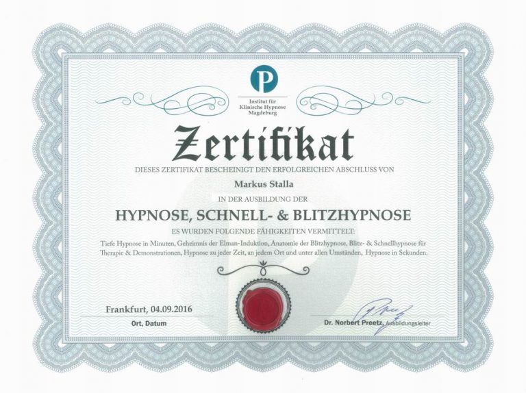 Blitzhypnose Zertifikat